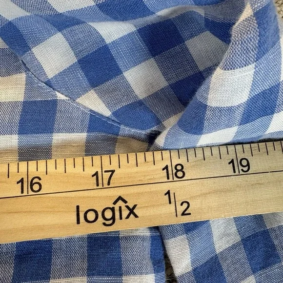 Talbots Women's Pure Irish Linen Shirt Blend Blue White Check 3/4 Sleeve‎ Sz P - Picture 5 of 9
